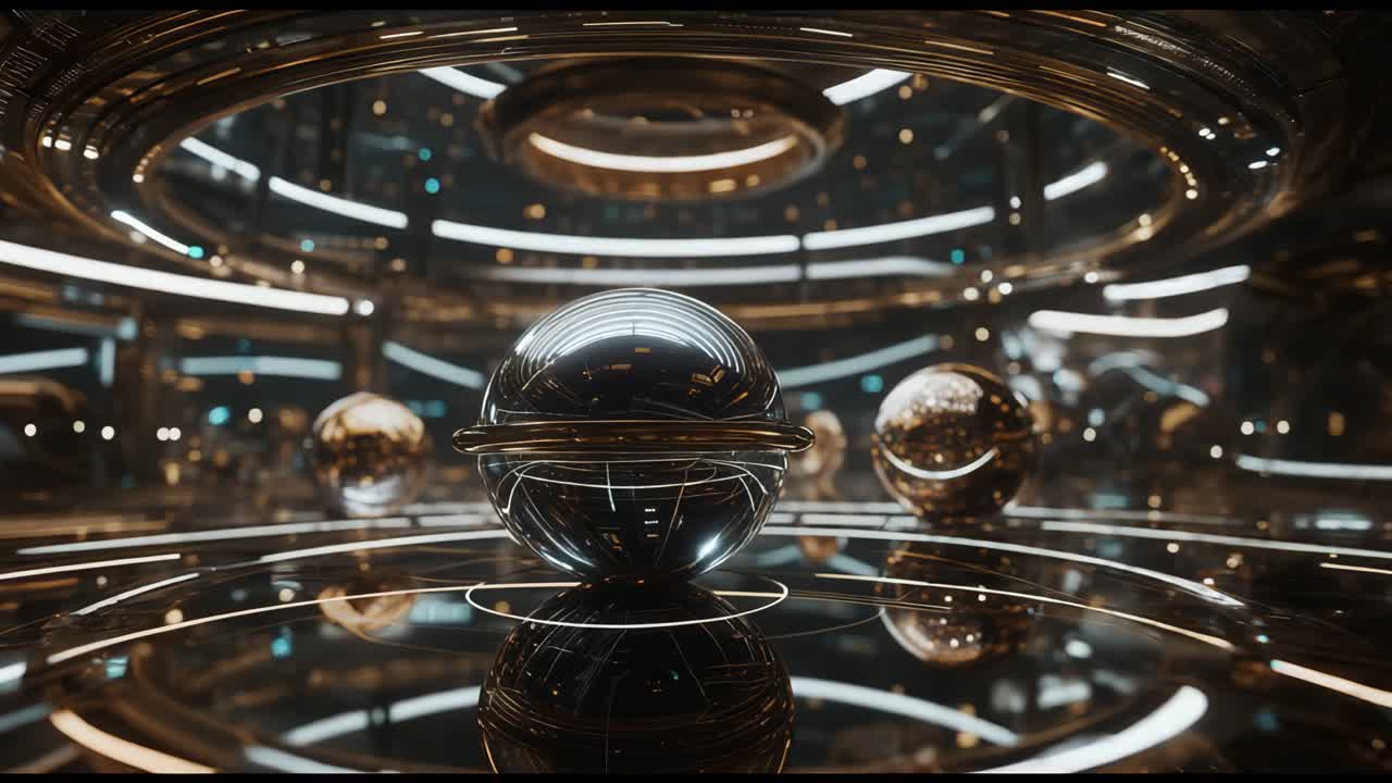 diseño interior futurista con esferas brillantes