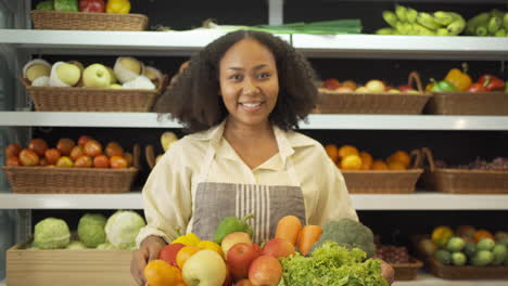 smiling woman in a grocery store