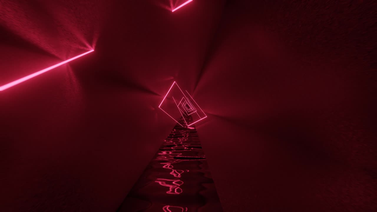 핑크색 네온 조명과 함께 금속 터널. 원활한 루프 모션 그래픽 최소 애니메이션 배경