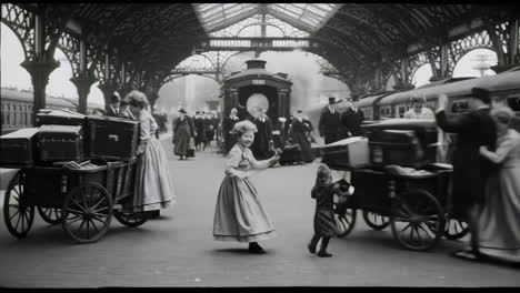 vintage train station scene
