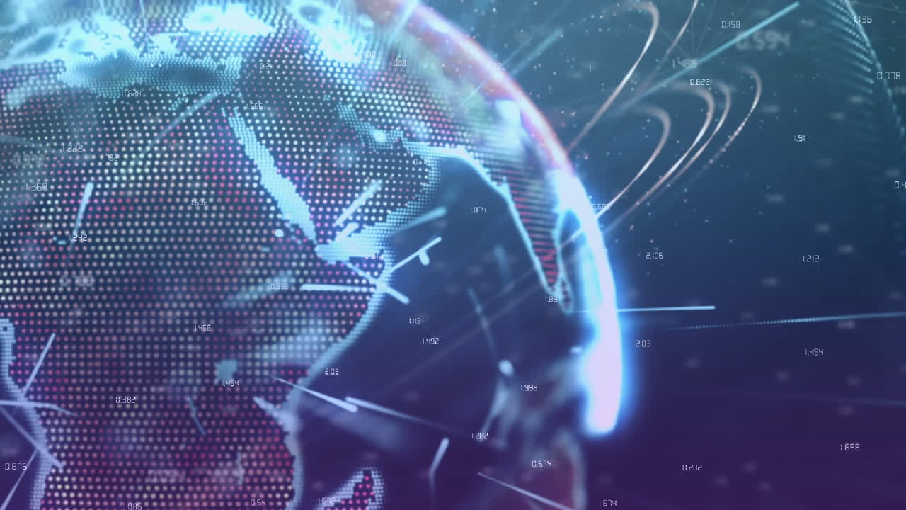 globo brillante, red de información y procesamiento de datos sobre un fondo oscuro