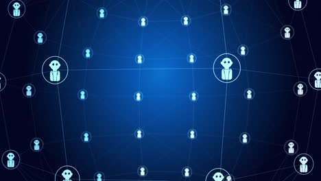 animación de la red de conexiones con iconos en fondo azul y negro