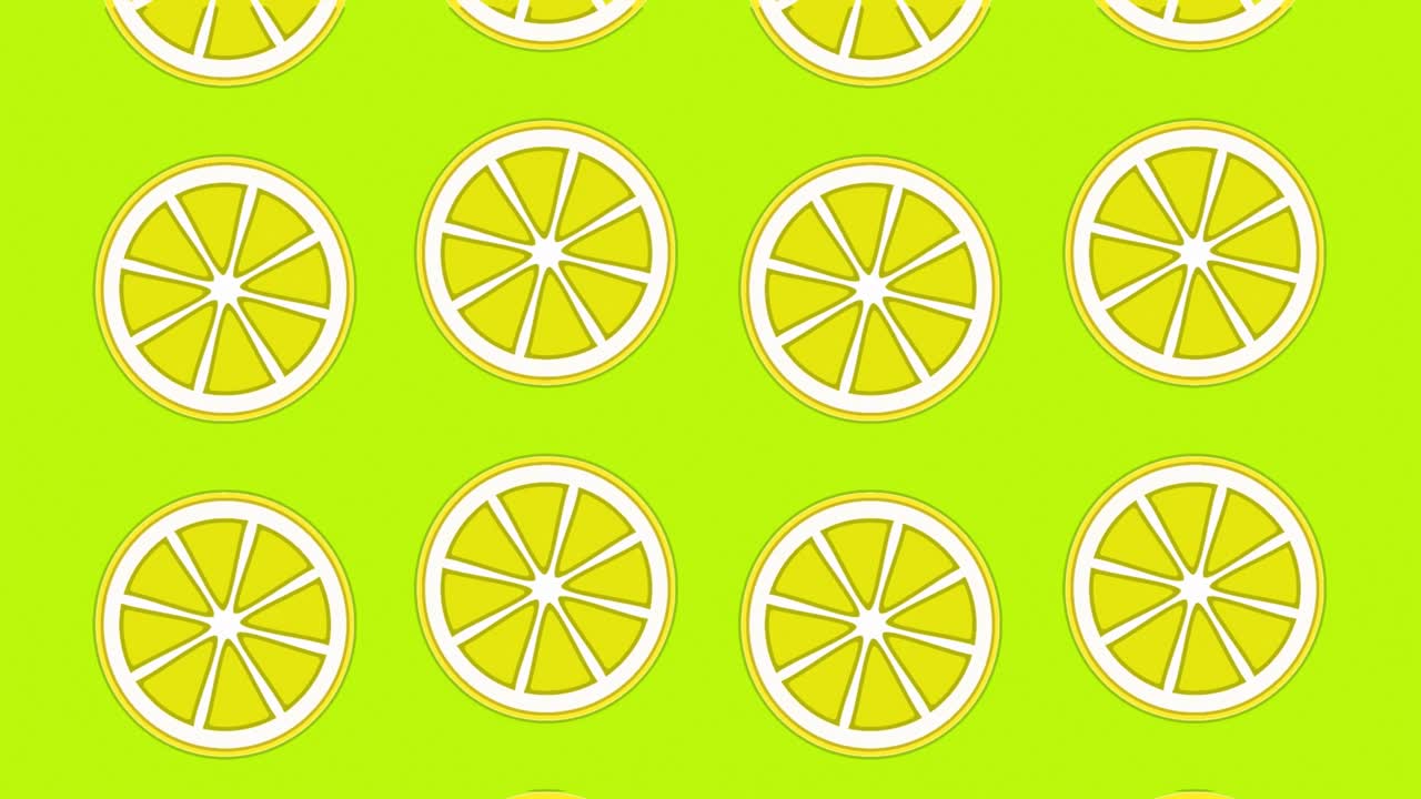 Animated yellow green background with vector lemon slices