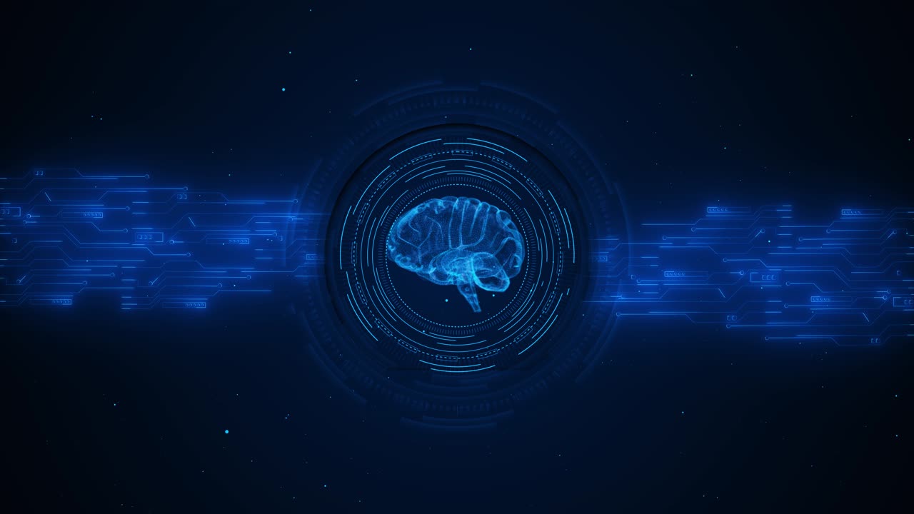 Artificial intelligence computer database concept hologram brain and analytics ai chipset on circuit