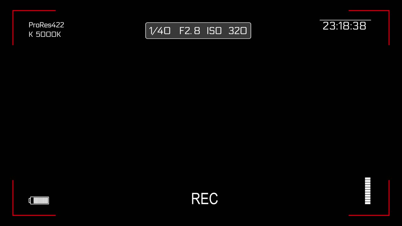 4k camera viewfinder recording screen with alpha channel in loop animation tv rec black background
