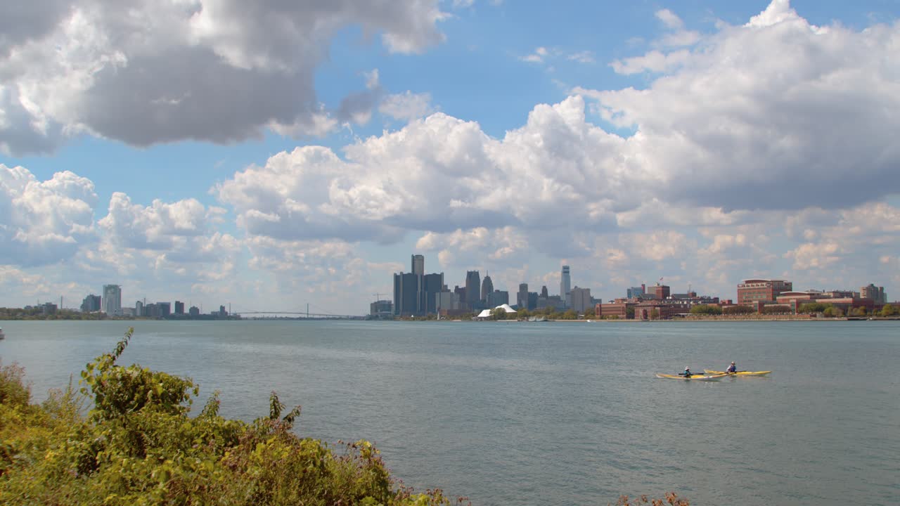 Cityscape of Detroit Michigan with Riverfront