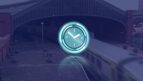 animación del reloj moviéndose rápidamente sobre el tren