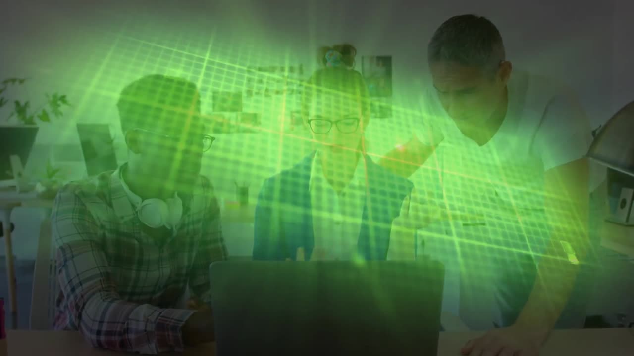 사무실에서 노트북을 사용하는 다양한 비즈니스 사람들에 대한 이소 전기 라인의 애니메이션