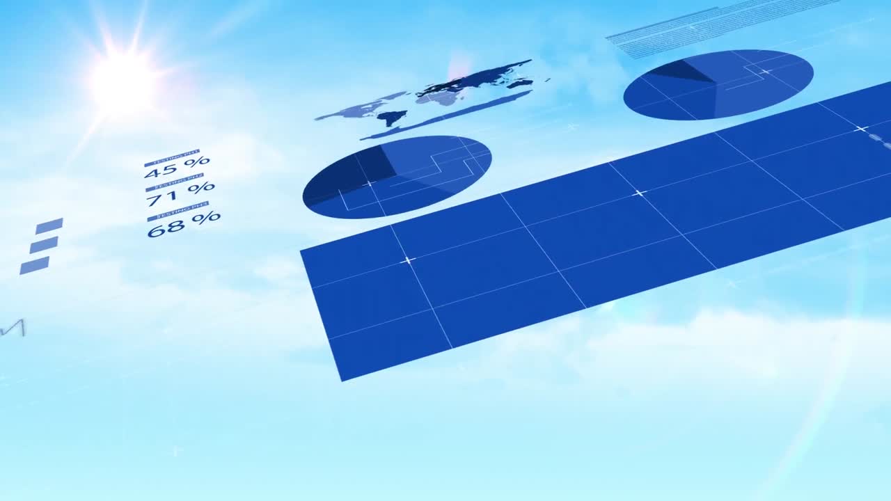 구름이 있는 하늘 위에서 데이터 처리의 애니메이션