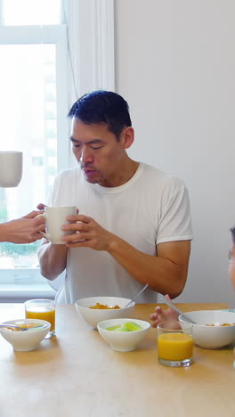 happy family having breakfast