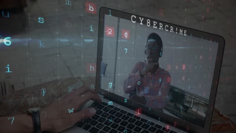 Security warming and data over man using laptop.