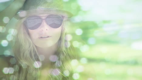 animation of water over smiling woman outdoors on sunny day