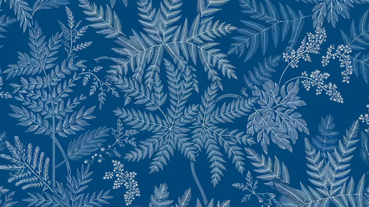Seamless Blue and White Fern Botanical Pattern