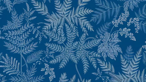 seamless blue and white fern botanical pattern