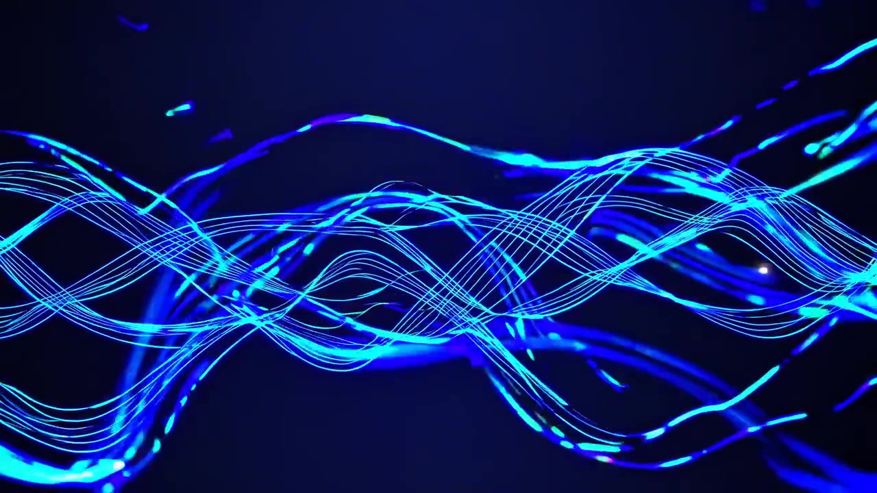Abstract Blue Glowing Light Waves Flowing in Dark Space