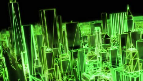 ciudad de neón brillante dof modelo de nueva york nyc flyover wireframe rascacielos de los años 80 4k