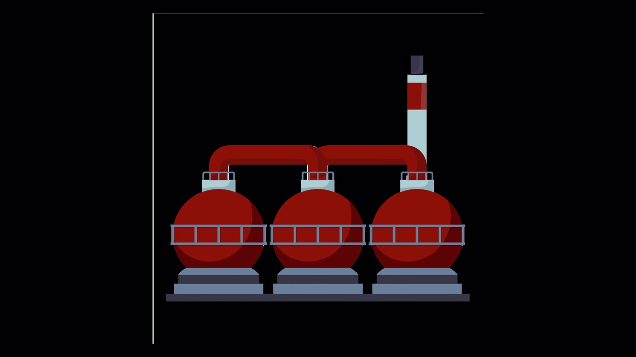 Animazione flat design di un impianto industriale che si costruisce.