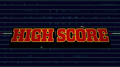 animation of high score text over green lines and statistics data processing