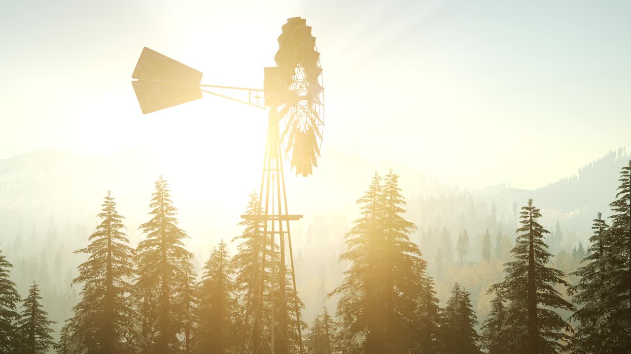 전형적인 오래된 풍차 터빈