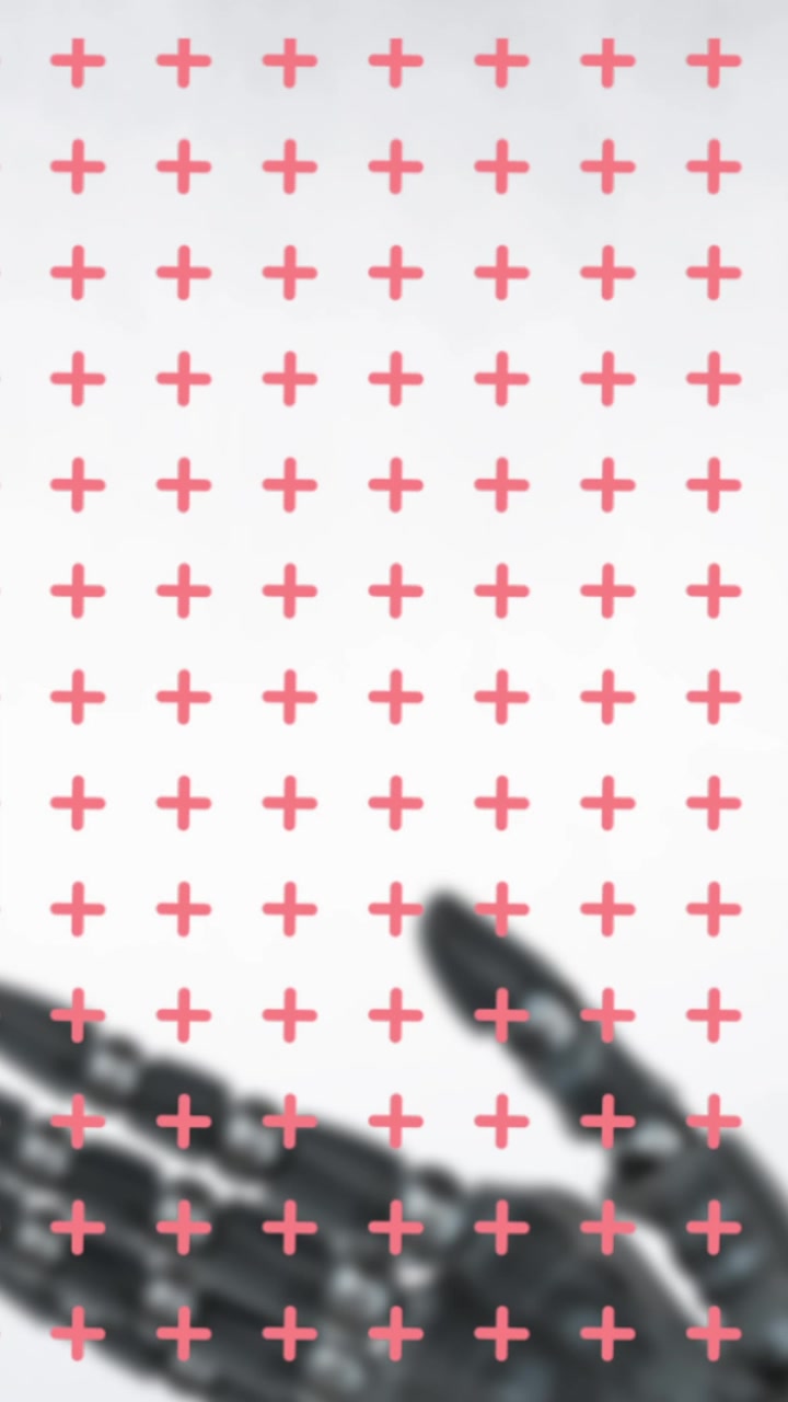 Animation of shapes over robotic hand on white background