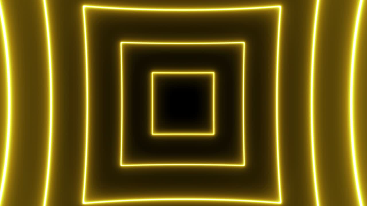 animación de vuelo en un túnel futurista con luces amarillas de neón rectangulares. movimiento de bucle sin costuras gráfico de fondo abstracto