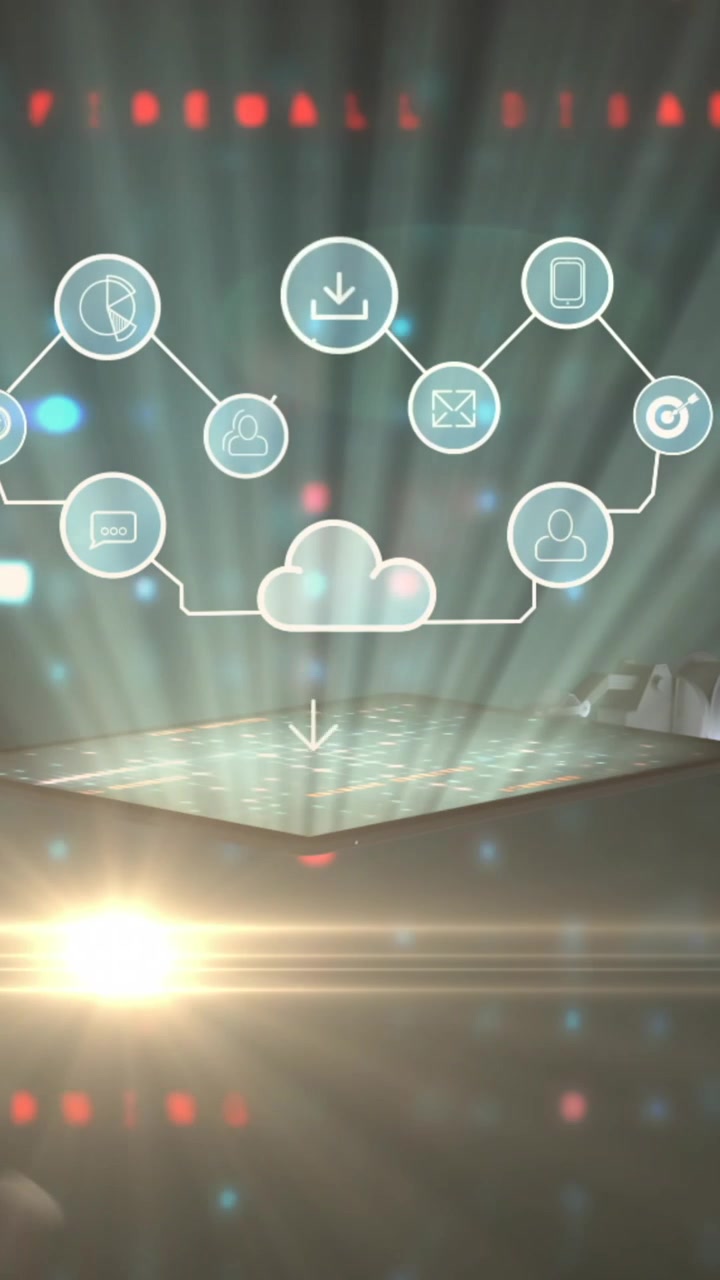 Animation af netværk af forbindelser med sky over robotarm.