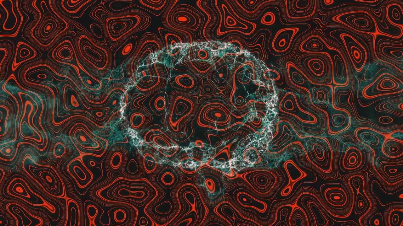 액체 배경 위에서 회전하는 인간 뇌와 dna 가닥의 애니메이션