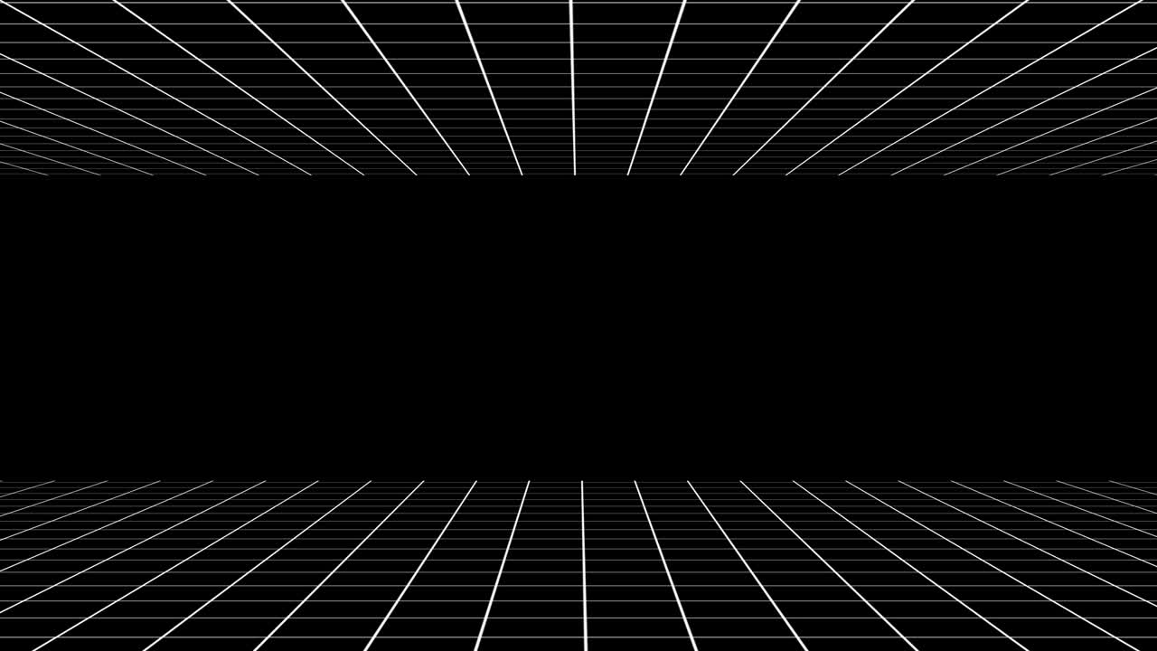 4k 해상도 관점 그리드 기술 배경, 와이어 프레임 바닥과 천장, 디지털 기술 배경 - 동적 레트로 배경 - 루프 가능 - 4k 박스 배경 - 모션 레트로 다채로운 선 추상적인 배경 - 검은 배경