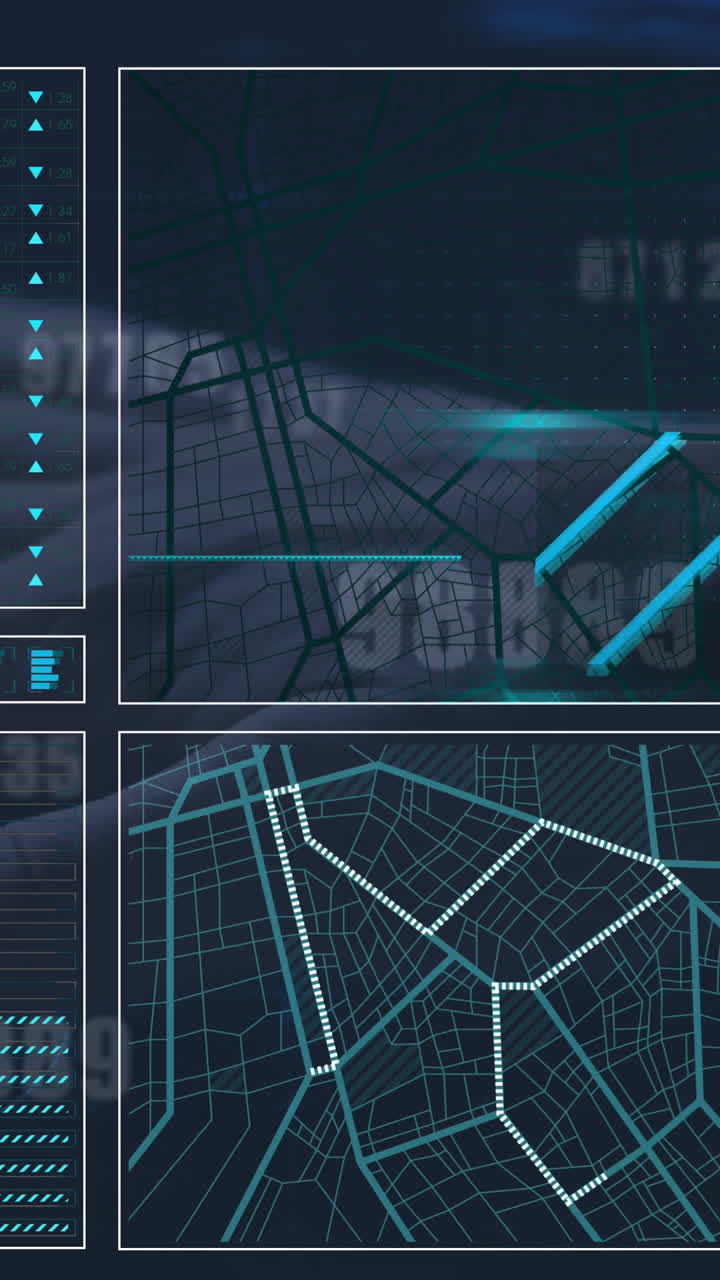 Animation of data processing and hand on black background