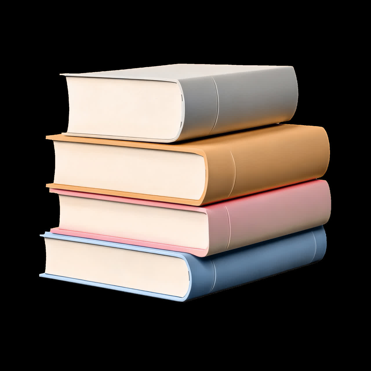 Stacked colorful hardcover books animation isolated asset, transparent 4K video, alpha channel