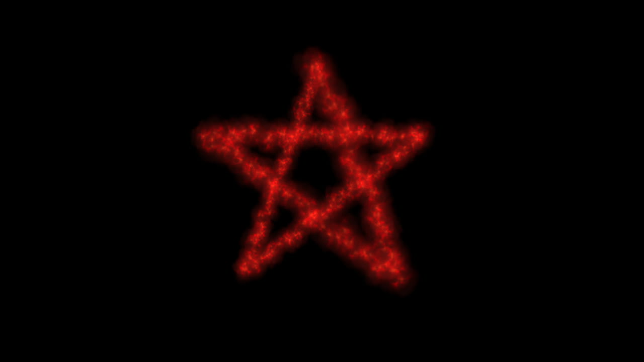 animación de estrella de pentagrama rojo brillante, símbolo de satanismo, ruido analógico, fondo negro