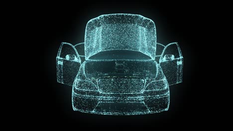holograma 3d de un coche inteligente de partículas