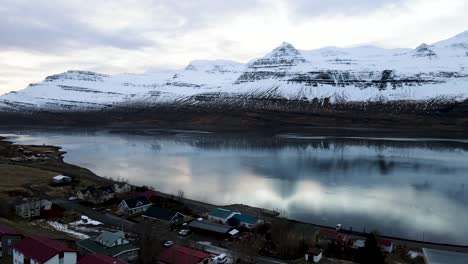 pan right showing village next to one of east iceland's fjords