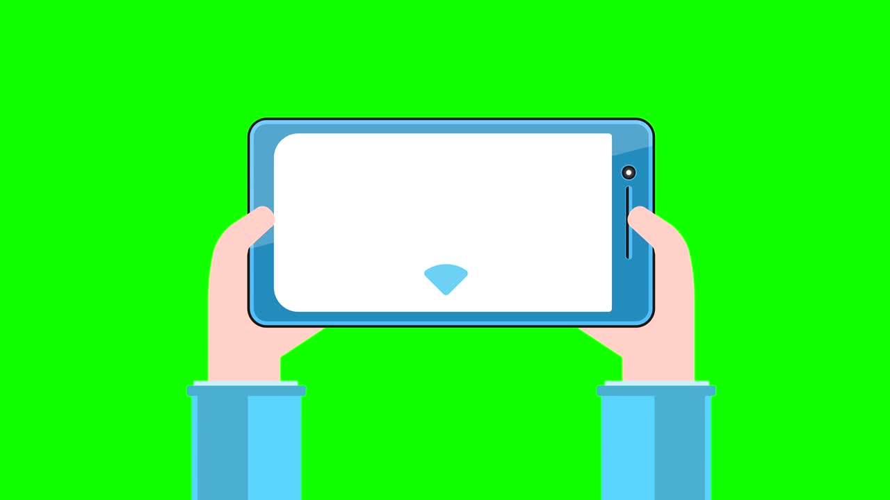 인간 손에 화면에 wi-fi 표시를 가진 태블릿 pc. 스마트폰을 손으로 들고 있는 개념.