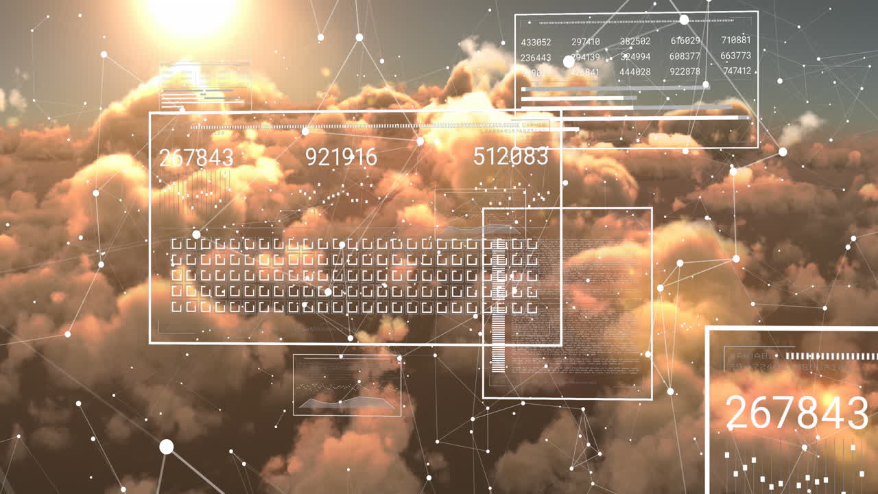 animación del procesamiento de datos sobre el fondo de nubes