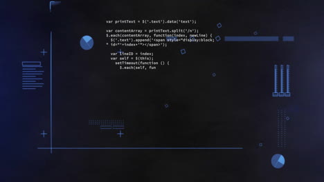 animación del procesamiento de datos sobre diagramas sobre fondo negro