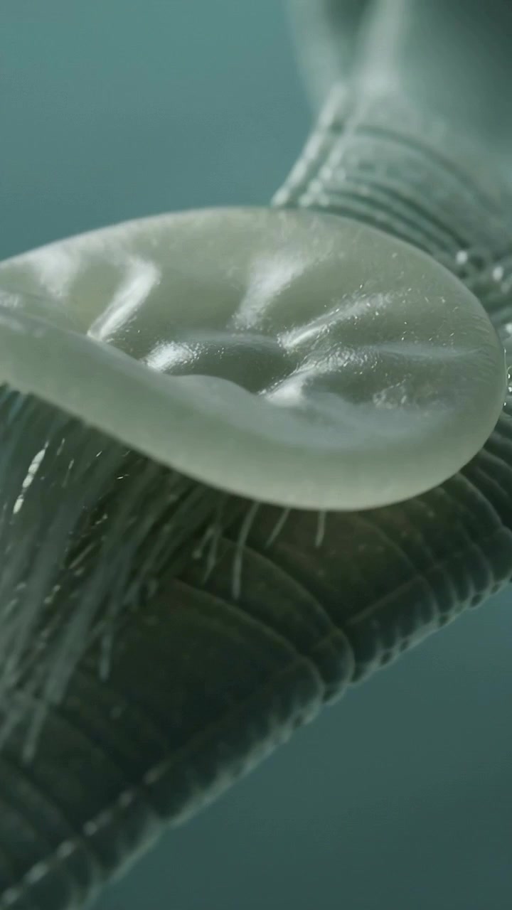 Video verticale: Pressione di un pellet di schiuma ovale bianco che si deforma su un supporto a setole dopo lo spostamento del contatto