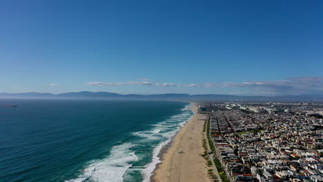 wide high up aerial shot of manhattan beach california usa