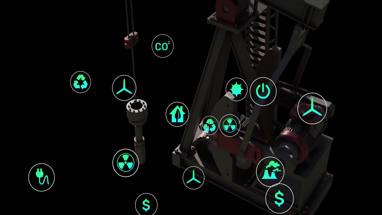 에코 아이콘의 애니메이션과 석유 기지 위의 데이터 처리