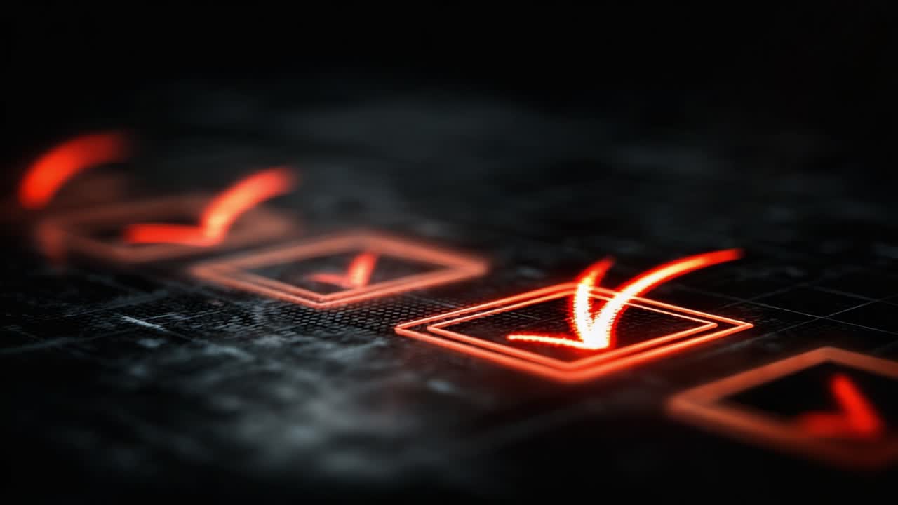 A Close-Up View of a Red Pencil Completing a Series of Checkmarks on a Dark Background, Symbolizing Completion and Organization in Task Management