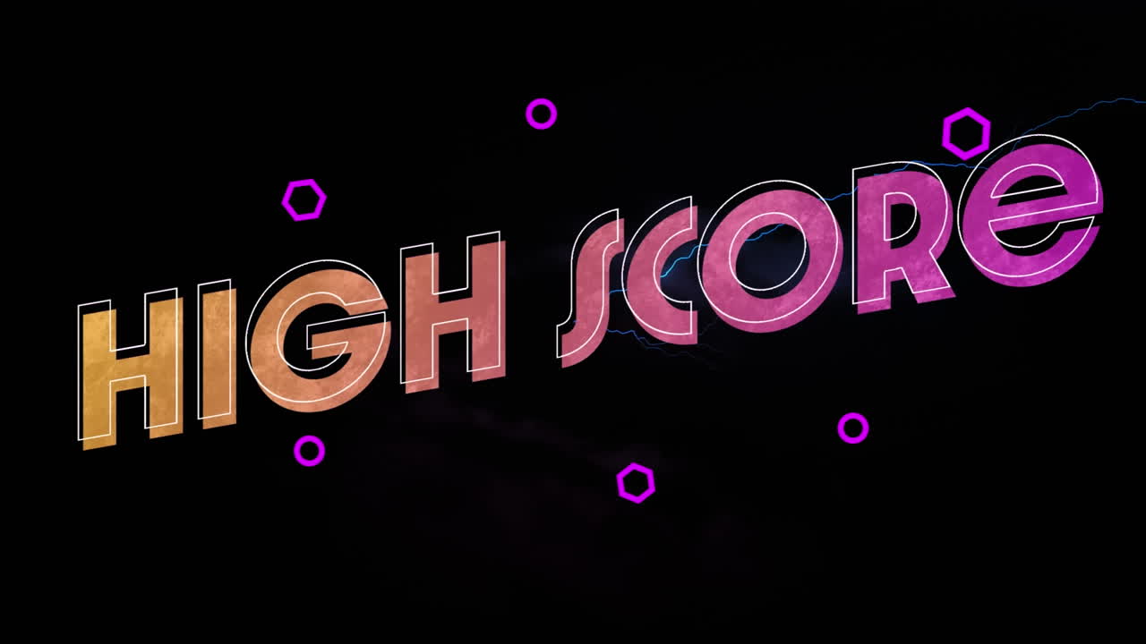 animación de texto de puntaje alto sobre relámpagos y nubes