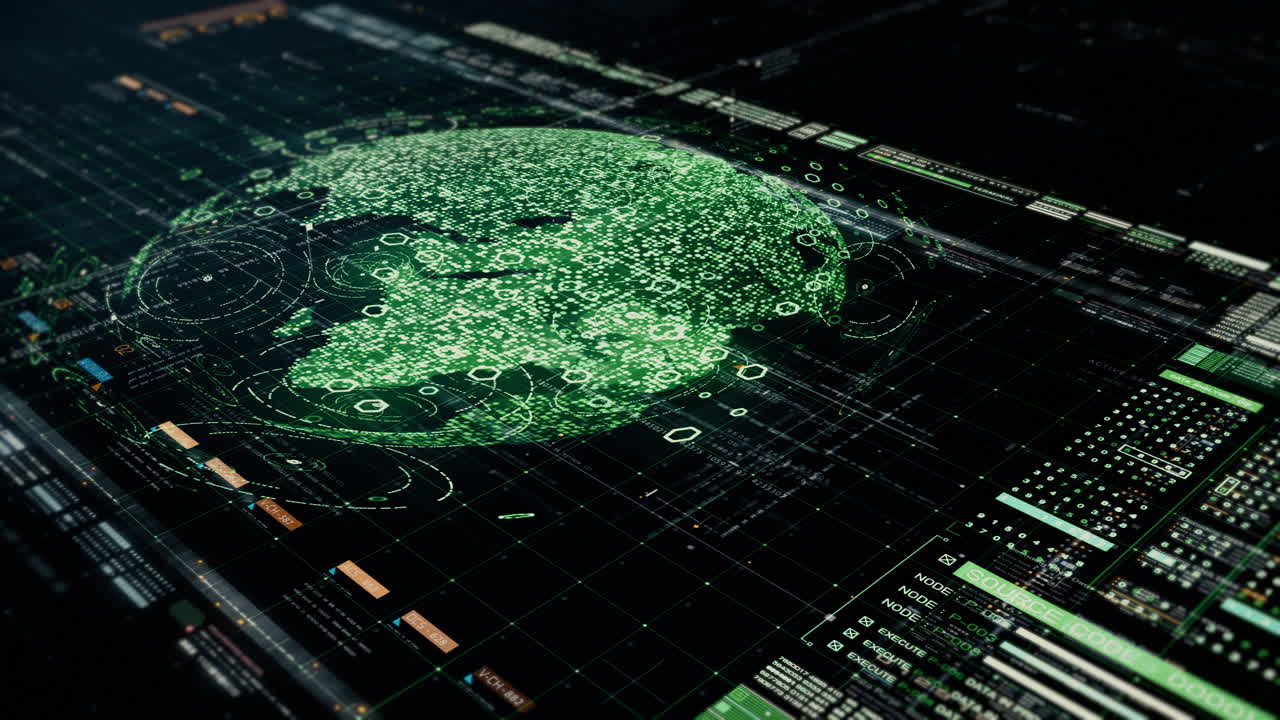 Futuristic digitally generated holographic planet Earth in 360 degree rotation for head up display and user interface design