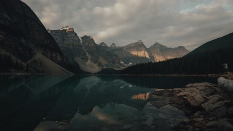 beautiful moraine lake at sunrise in banff national park in alberta, canada - timelapse