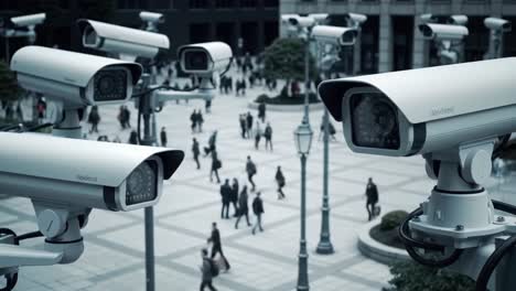 surveillance cameras overlooking a busy urban plaza: a view on modern security and public safety dynamics in urban environments