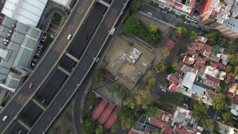 orbital shot of aztec pyramid of mixcoac in mexico city