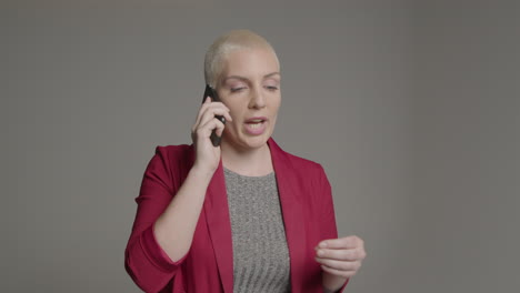 female model talking on smartphone during studio portrait 07