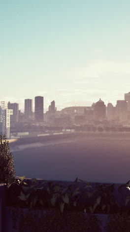 city skyline at sunset