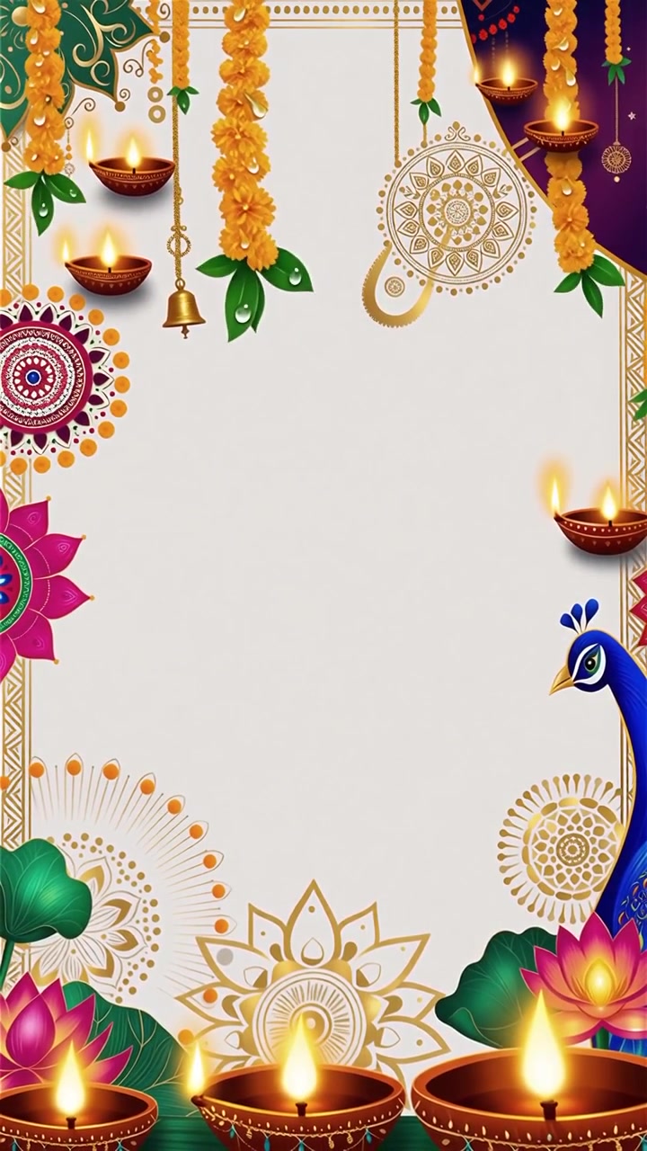 Sfondo Diwali con Diyas luminosi, Rangoli e fiori di loto