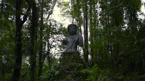 magical lost religious place in the middle of the jungle forest, forgotten places, buddha statue in the jungle