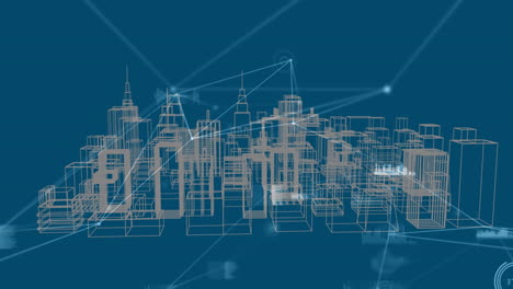 animación de la red de conexiones sobre la ciudad digital sobre fondo azul